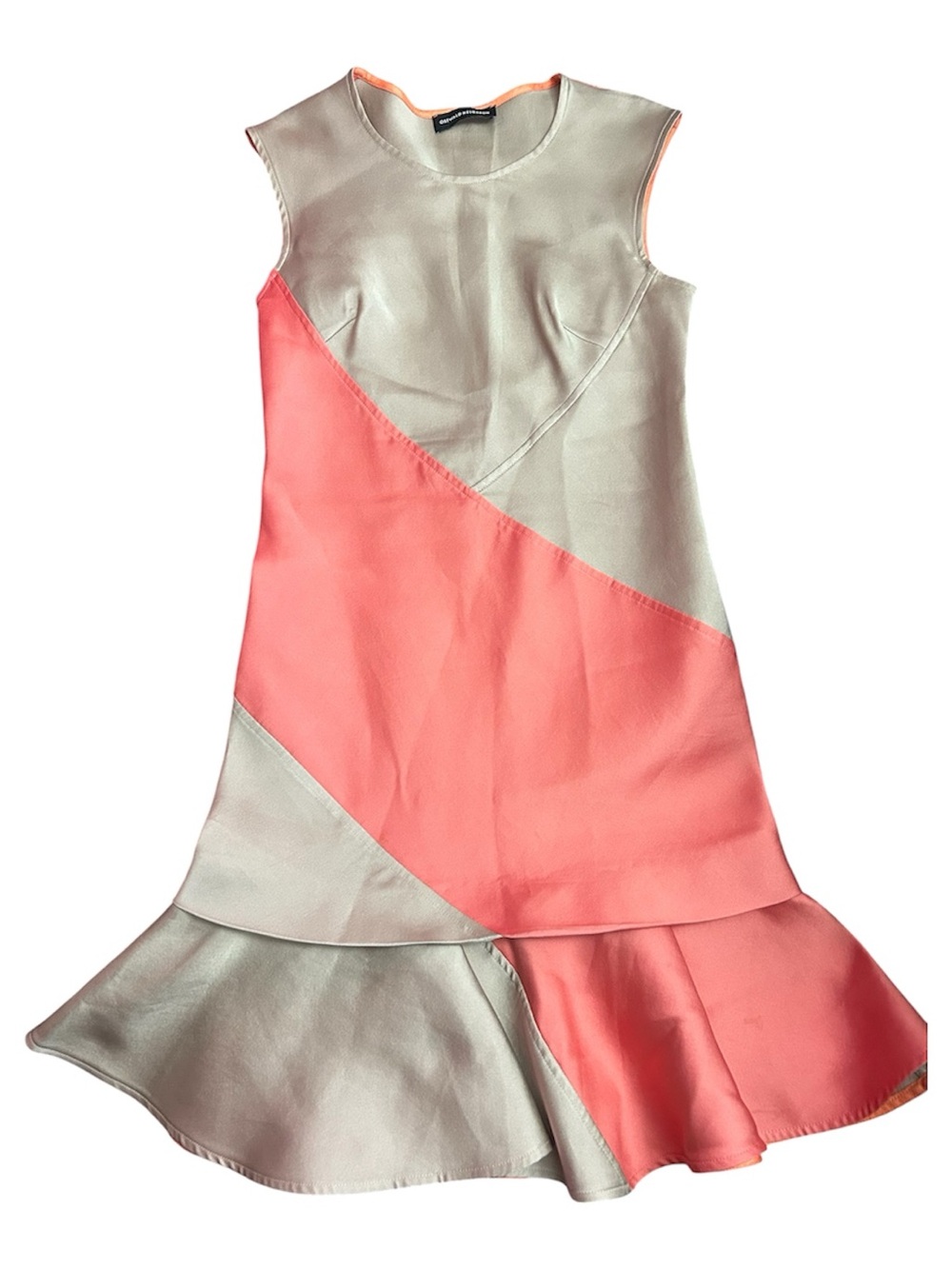 Sleeveless Coral and Cream Colorblock Flounce Dress for Girls